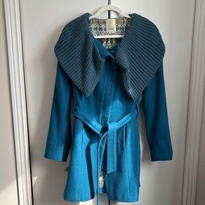 Anthropology Elevenses Teal Wool Blend Coat with